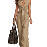 Sculptural Knot-Front Halter Linen Dress In Sand