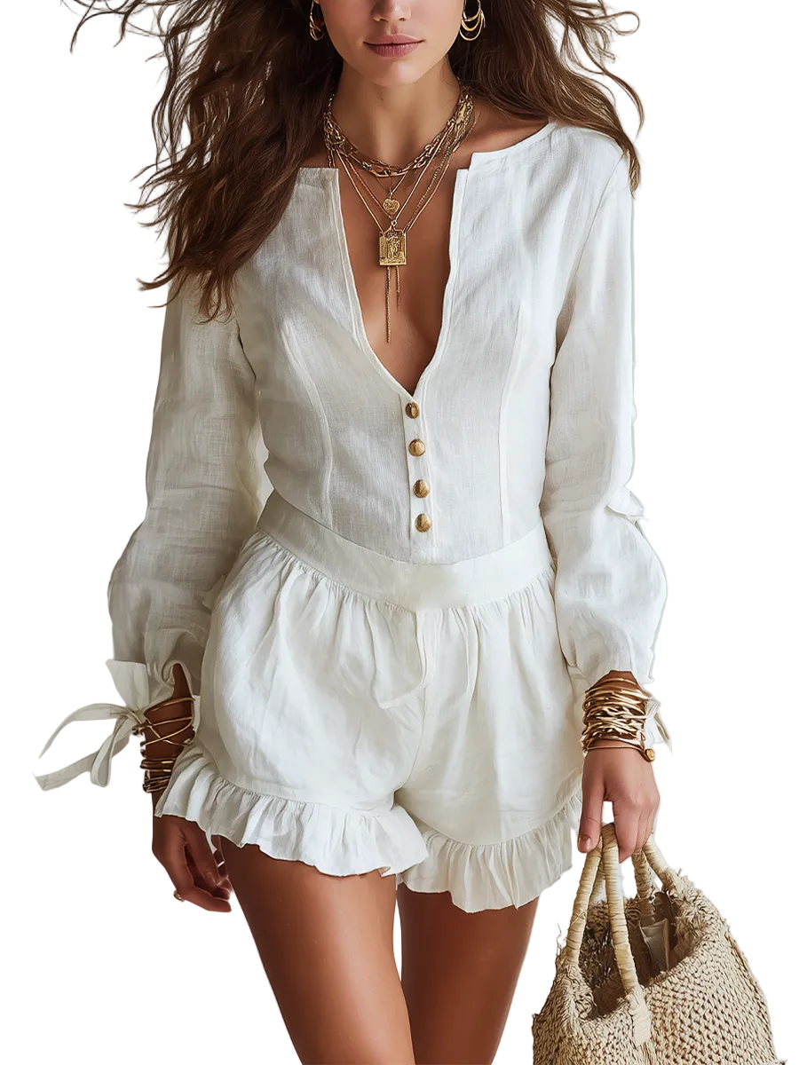 Linen Off-white Jumpsuit Shorts
