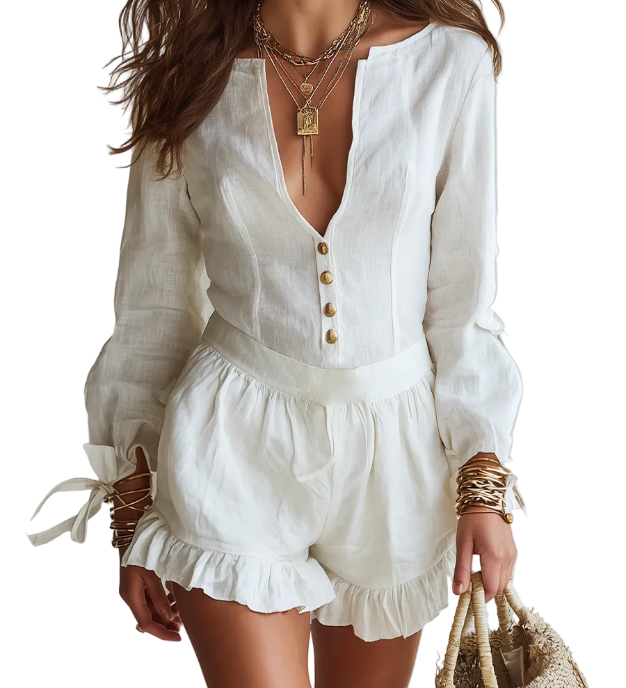 Linen Off-white Jumpsuit Shorts