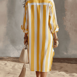 Relaxed Striped Resort Yellow & White Stripe Midi Dress