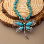 COLLAR VINTAGE BOHEMIO TURQUESA PERLÉ LIBÉLULA COLGANTE