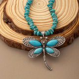 COLLAR VINTAGE BOHEMIO TURQUESA PERLÉ LIBÉLULA COLGANTE