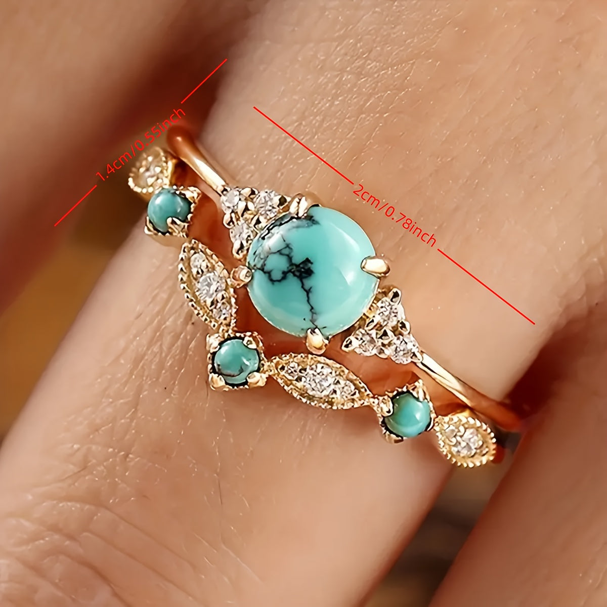 ANILLO ELEGANTE VINTAGE TURQUESA IMPOSANT PLAQUÉ ORO