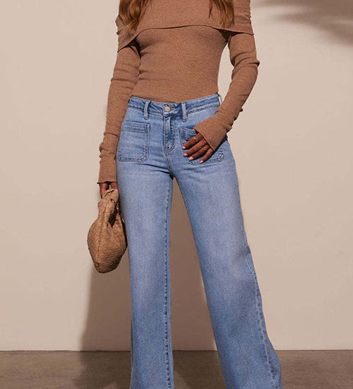 Margovil Chic Straight Wide Leg Denim Pants