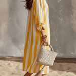 Relaxed Striped Resort Yellow & White Stripe Midi Dress