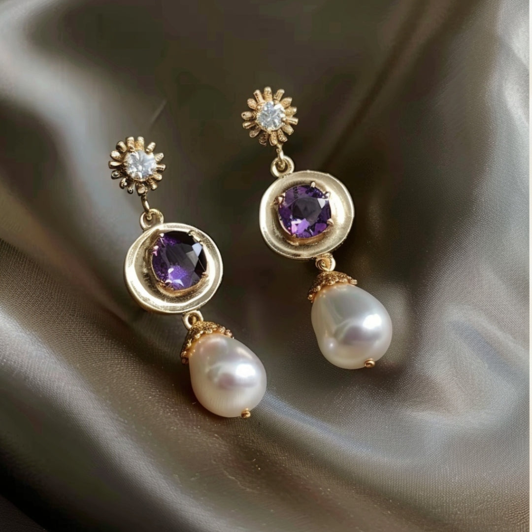 PENDIENTES ARRONDI DORADO VIOLETA CIRCONA PERLA
