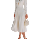 Elegant White Pleated Midi Dress