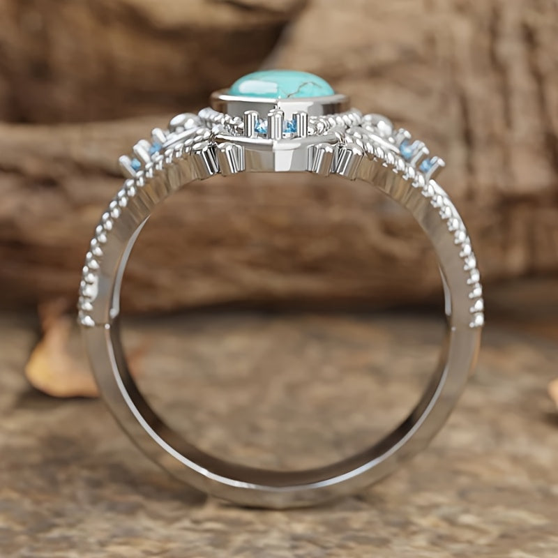 ANILLO BOHEMIO RÉTRO STYLE AZUL CRISTAL INCRUSTÉ TURQUESA