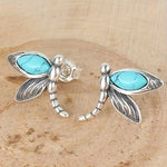 PENDIENTES VINTAGE TURQUESA LIBÉLULA PLATA PLAQUÉ CLOU OREILLE