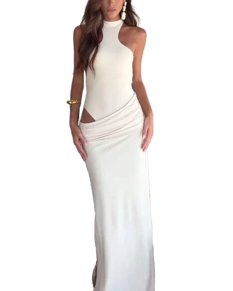 Vestido sexy sem mangas com recortes