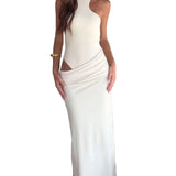 Vestido sexy sem mangas com recortes