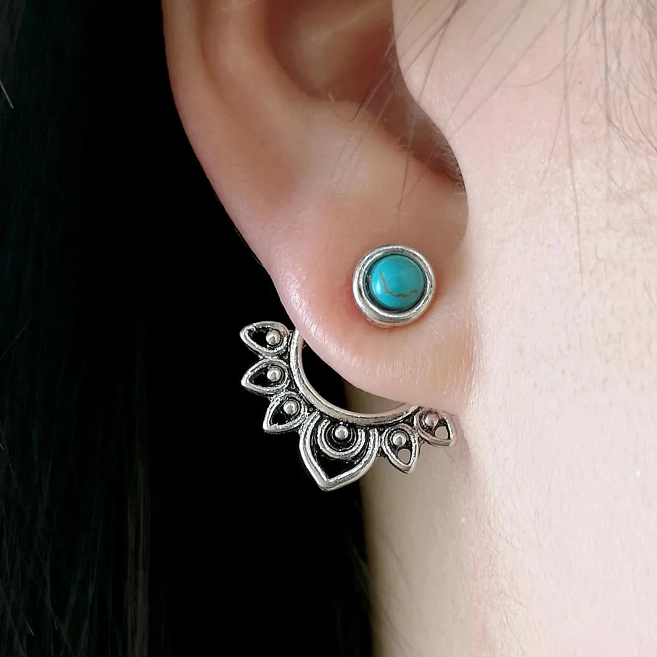 BOUCLE OREILLE VINTAGE TURQUESA SOLEIL RAYONNANT CLOU OREILLE ARO