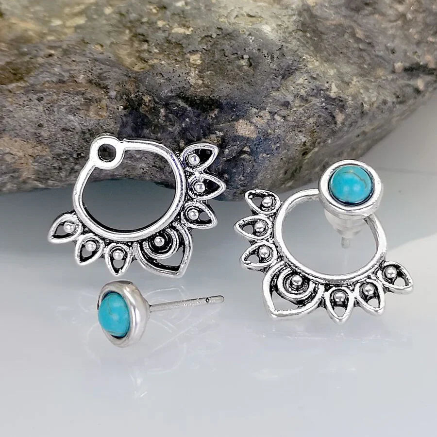 BOUCLE OREILLE VINTAGE TURQUESA SOLEIL RAYONNANT CLOU OREILLE ARO