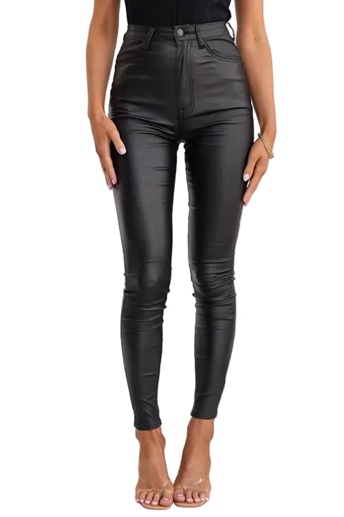 High Waist Faux Leather Stretchy Slim Fit Pants