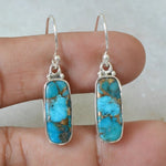 PENDIENTES TURQUESA PLATA PLAQUÉ RECTANGLE GOTA