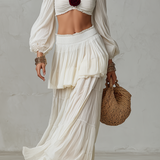 Bohemian Style | Crop Top + Ruffled Long Skirt Two-piece Set