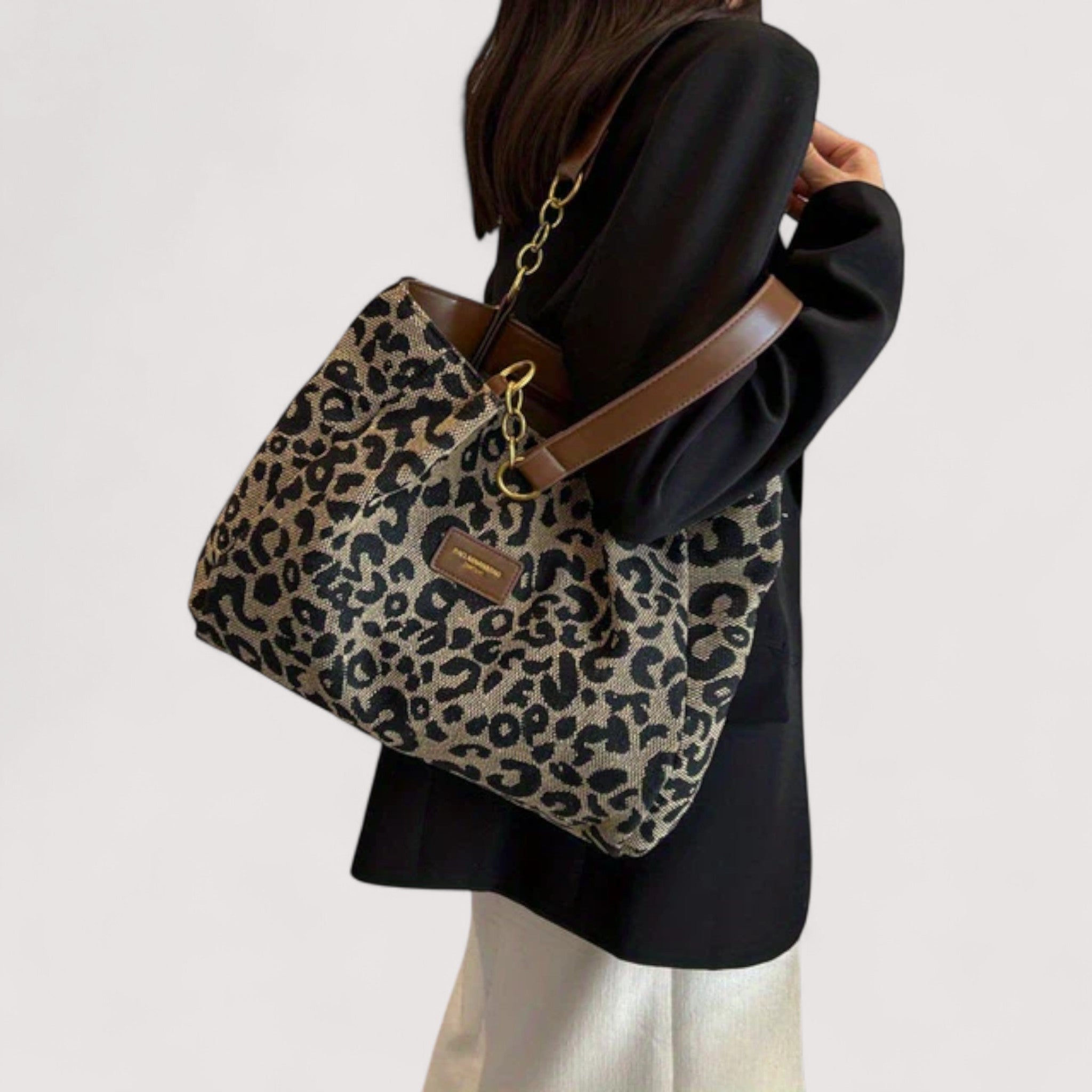 BOLSO SHOPPER DE CANVAS CON ESTAMPADO DE LEOPARDO - VALERINA MARBELLA