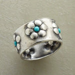 ANILLO BOHEMIO VIBRANT PLATEADO FLOR TURQUESA LARGE