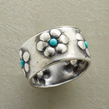 ANILLO BOHEMIO VIBRANT PLATEADO FLOR TURQUESA LARGE