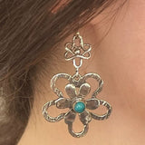 PENDIENTES VINTAGE BOHEMIO TURQUESA FLOR GOTA