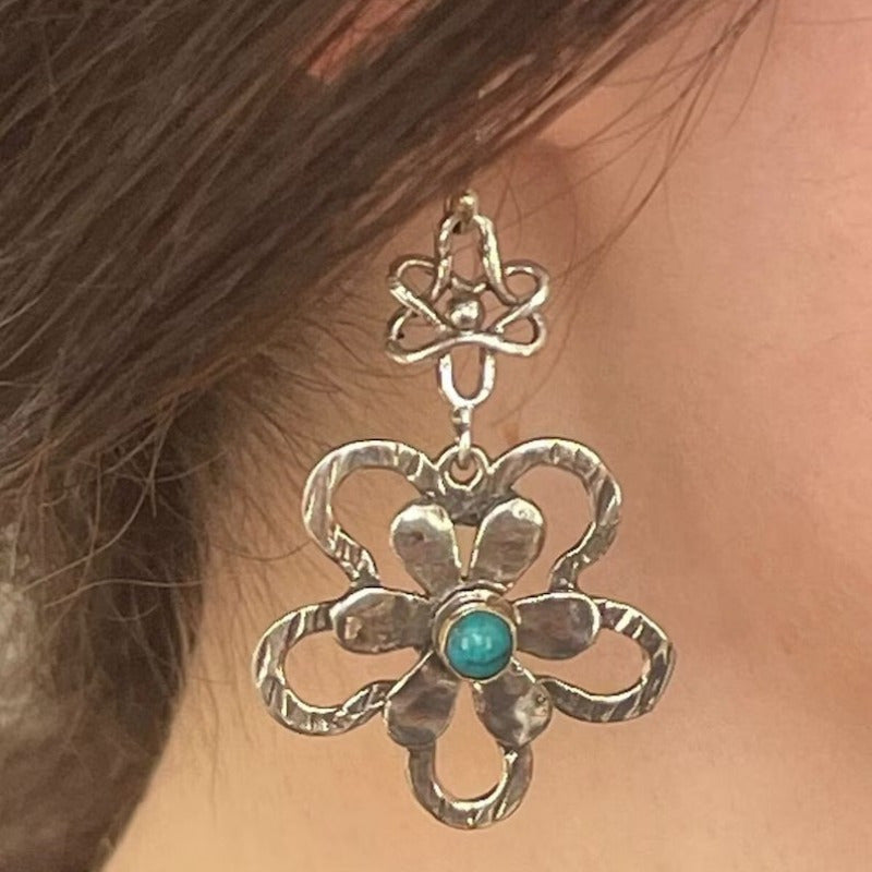 PENDIENTES VINTAGE BOHEMIO TURQUESA FLOR GOTA