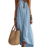 Light Blue Striped Off-the-shoulder Bohemian Style Dress