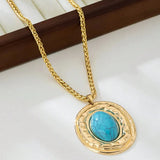 COLLAR VINTAGE SERPIENTE PEAU CADENA ÓVALO IMITATION TURQUESA COLGANTE