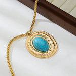 COLLAR VINTAGE SERPIENTE PEAU CADENA ÓVALO IMITATION TURQUESA COLGANTE