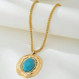 COLLAR VINTAGE SERPIENTE PEAU CADENA ÓVALO IMITATION TURQUESA COLGANTE
