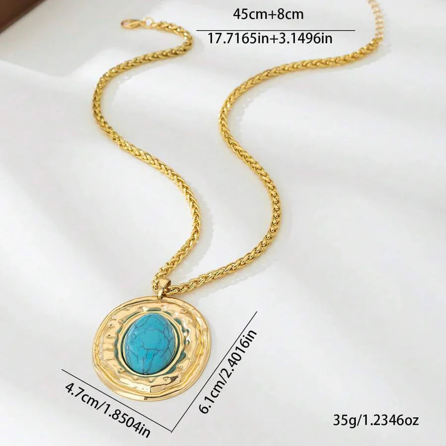 COLLAR VINTAGE SERPIENTE PEAU CADENA ÓVALO IMITATION TURQUESA COLGANTE