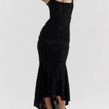 VESTIDO MAXI NEGRO CON ESTAMPADO FLORAL