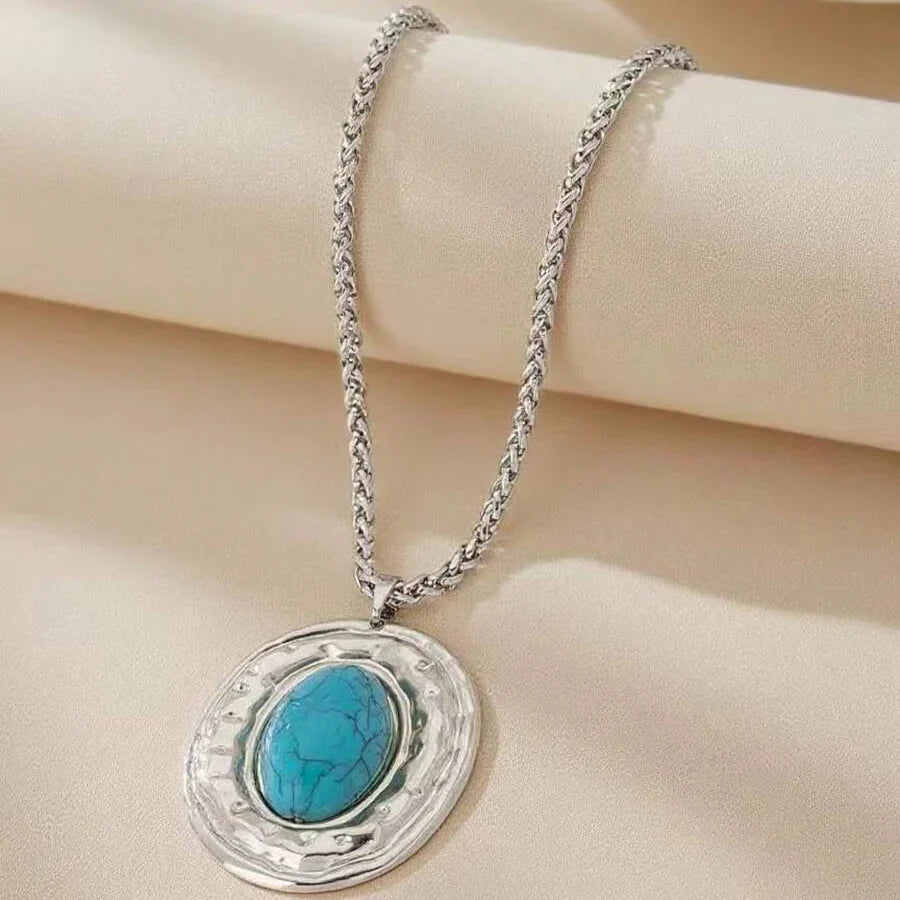 COLLAR VINTAGE SERPIENTE PEAU CADENA ÓVALO IMITATION TURQUESA COLGANTE