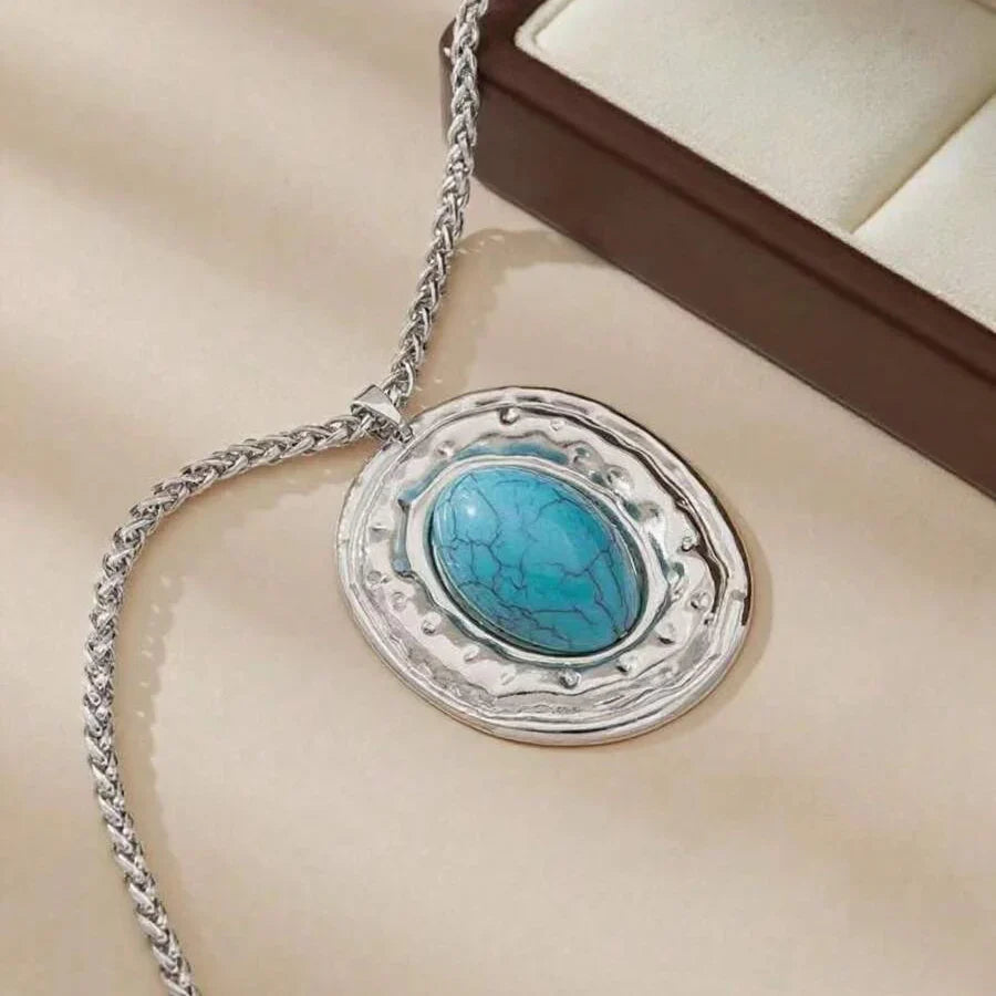 COLLAR VINTAGE SERPIENTE PEAU CADENA ÓVALO IMITATION TURQUESA COLGANTE