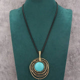 COLLAR CLÁSICO NEGRO CIRE CORDON TURQUESA PIERRE LARGO