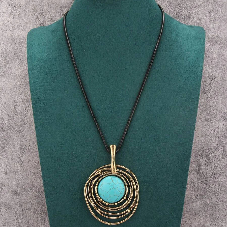 COLLAR CLÁSICO NEGRO CIRE CORDON TURQUESA PIERRE LARGO