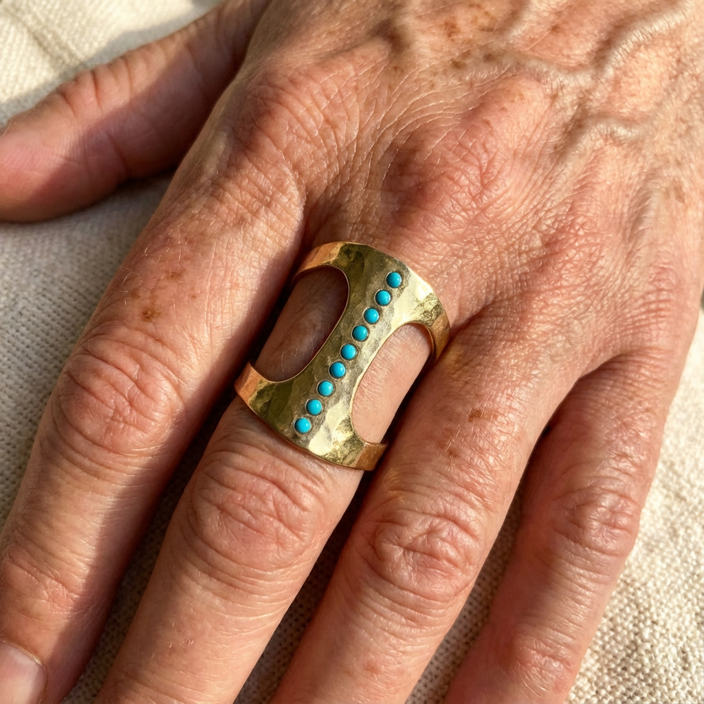 ANILLO VINTAGE ARTISANAL TURQUESA POIS MANCHETTE
