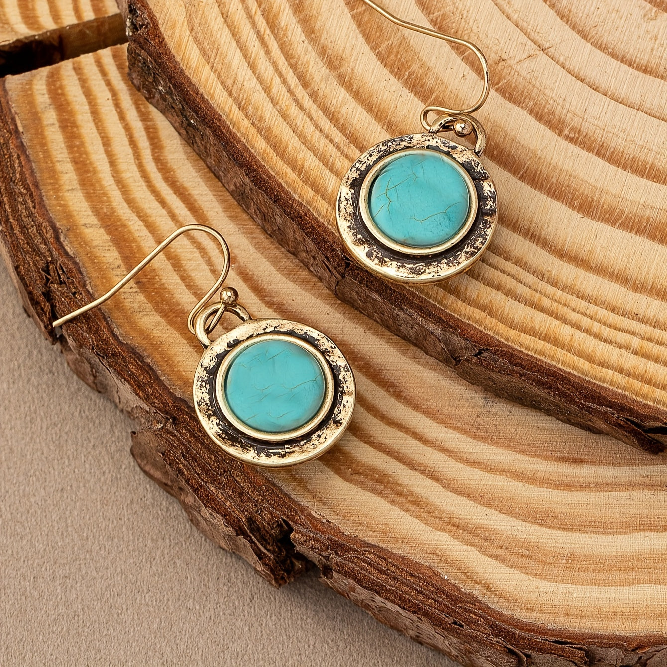 PENDIENTES BOHEMIO MINIMALISTA TURQUESA REDONDO GOTA
