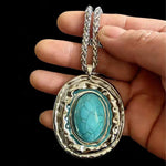 COLLAR VINTAGE SERPIENTE PEAU CADENA ÓVALO IMITATION TURQUESA COLGANTE