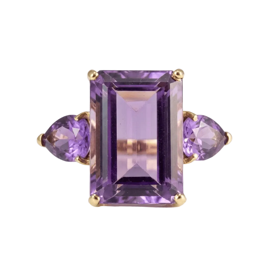 AMETHYST TOURMALINE CRYSTAL GOLD RING
