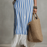 Bohemian Coastal Stripe Fringe Maxi Dress