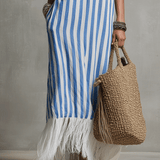 Bohemian Coastal Stripe Fringe Maxi Dress
