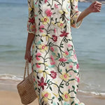 VESTIDO DE MEZCLA DE LINO CON ESTAMPADO FLORAL - VALERINA MARBELLA