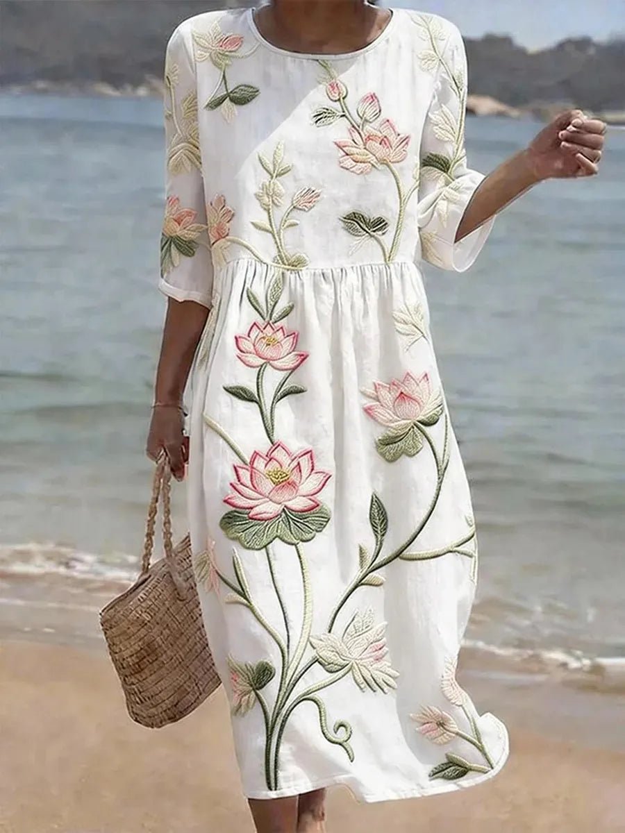 VESTIDO FLUIDO CON ESTAMPADO DE FLORES Y PLANTAS - VALERINA MARBELLA