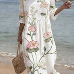 VESTIDO FLUIDO CON ESTAMPADO DE FLORES Y PLANTAS - VALERINA MARBELLA