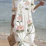 VESTIDO FLUIDO CON ESTAMPADO DE FLORES Y PLANTAS - VALERINA MARBELLA