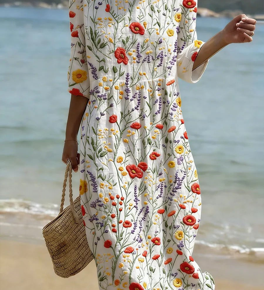 VESTIDO MAXI CON CUELLO REDONDO - VALERINA MARBELLA