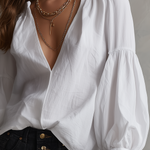 Romantic White Deep V-Neck Flare Sleeve Blouse
