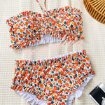Floral Print Ruffled High-waisted Two-piece Stretch Bikini Swimsuit