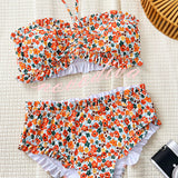 Floral Print Ruffled High-waisted Two-piece Stretch Bikini Swimsuit