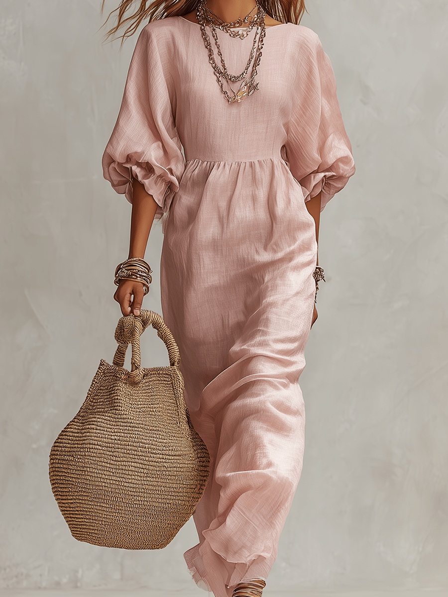VESTIDO ROSA CLARO DE ESTILO SUAVE CON MANGAS FAROL - VALERINA MARBELLA